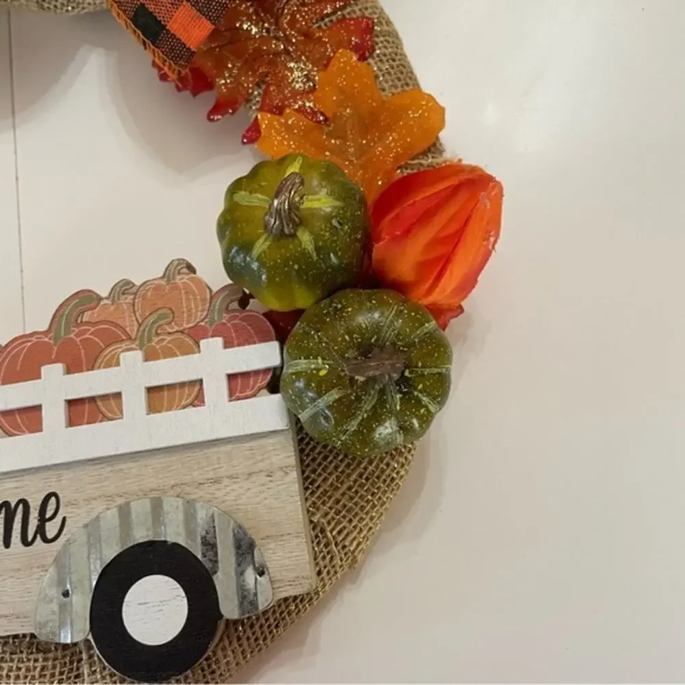 Handcrafted Burlap Fall Wreath Truck Welcome Decor